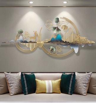 Tranh decor núi và hươu bằng kim loại TS 836
