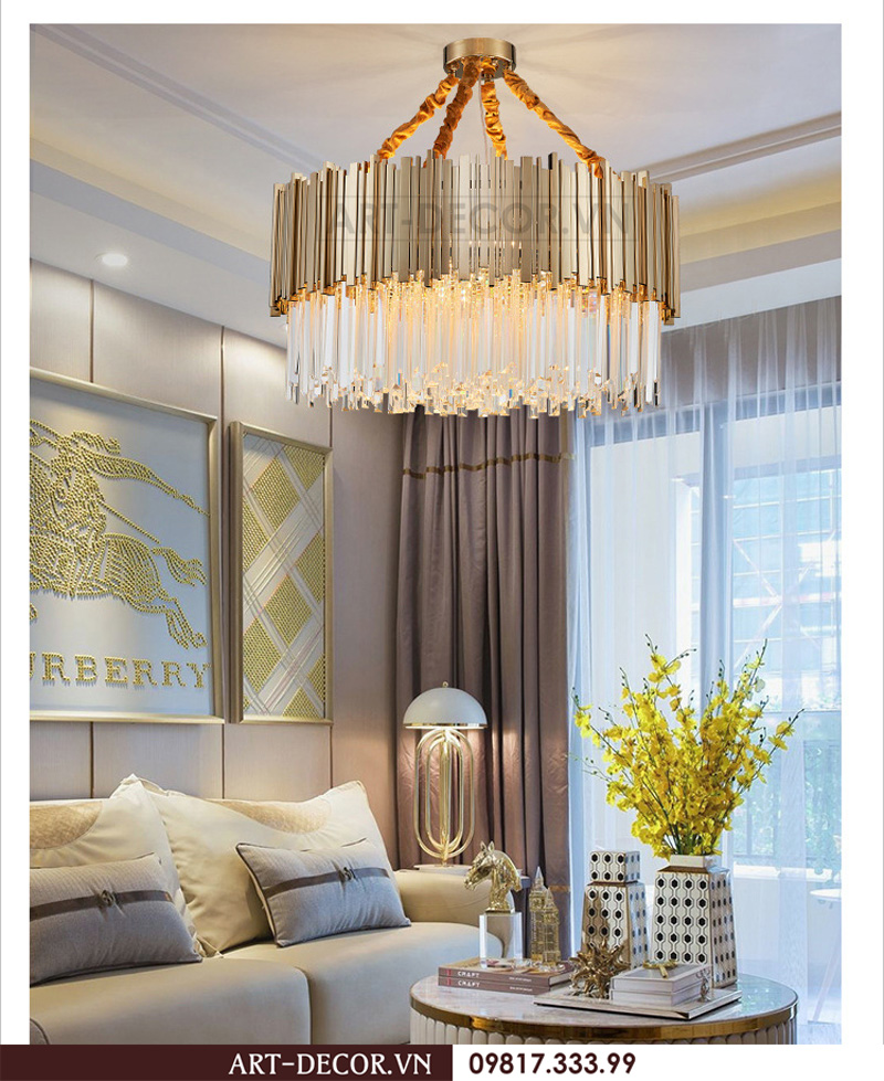 Đèn chùm pha lê trang trí phòng khách, đèn thả pha lê cao cấp 11